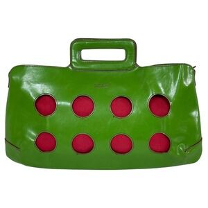 Vintage Matt & Nat Vegan Leather Handbag Women Green Red Cutout Circle Bag Y2K